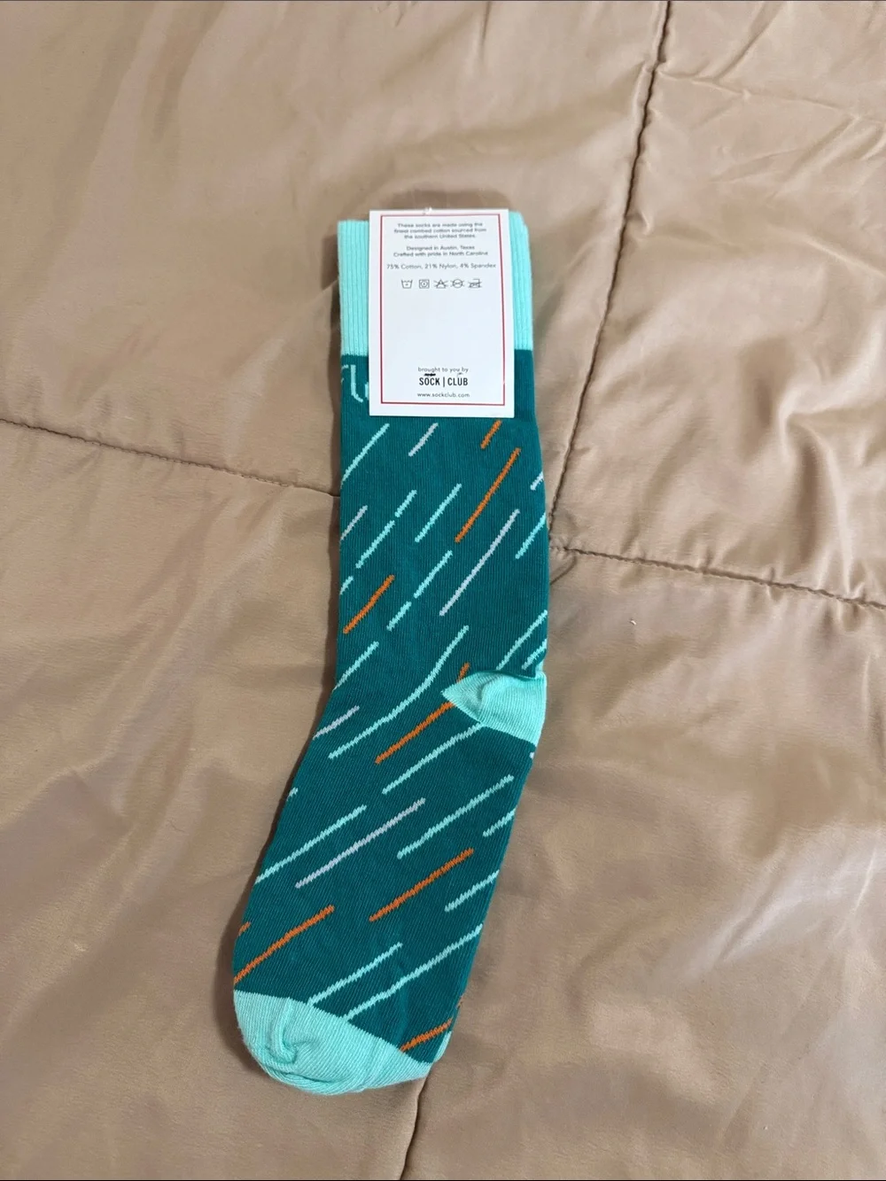 Teal Patterned Crew Socks - Mint & Orange Accents